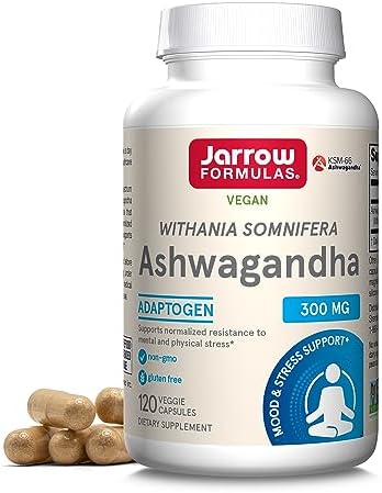 Jarrow Ashwagandha Capsules, 300 mg for Stress Support, 120 Count