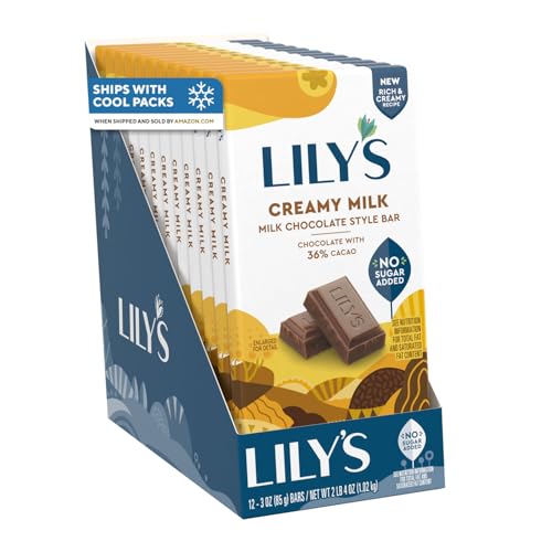LILY'S Milk Chocolate Style No Sugar Added Sweets Bars, 3 oz, 12 ct | Milk Chocolate Style Bars, No Sugar Added, Stevia Sweetened