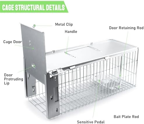 Faicuk Large Collapsible Humane Live Animal Cage Trap for Raccoon, Opossum, Stray Cat, Rabbit, Groundhog and Armadillo 32 x 11 x 13 Inch