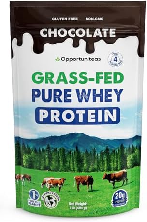 Grass Fed Whey Protein Powder Concentrate - 1 Ingredient - Pure Protein Supplement for Drink, Smoothie, Shake, Cooking & Baking - Non GMO, Hormone Free & Gluten Free - 1 Pound