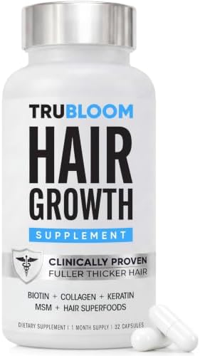 TRU BLOOM Hair Vitamins for Women and Men | Clinically Proven Hair Growth Supplements for Thinning Hair, Hair Loss, Thicker Fuller Hair | Biotin Collagen Keratin, Hair Growth Vitamins with DHT Blocker