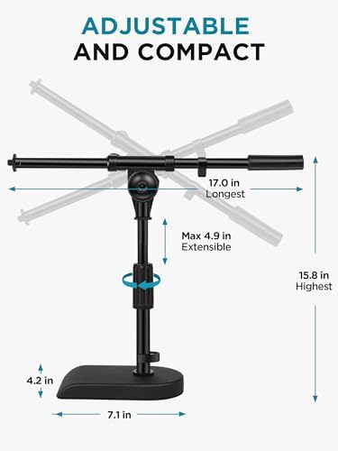 InnoGear Adjustable Desk Microphone Stand, Weighted Base with Soft Grip Twist Clutch, Boom Arm