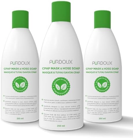 CPAP Mask & Hose Soap (Pack of 3 Bottles x 250mL) Green Tea Mint Scent | 8.4 fl oz, Alcohol Free, Silicone Safe, CPAP Hose Cleaner, Removes Dirt & Facial Oils, Gentle Cleaning, CPAP Supplies