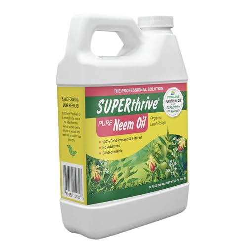SUPERthrive Organic Pure Neem Oil, Cold-Pressed, Concentrate, 32 oz | 100% cold pressed & filtered. No additives, biodegradable. For leaf polish and plant care.