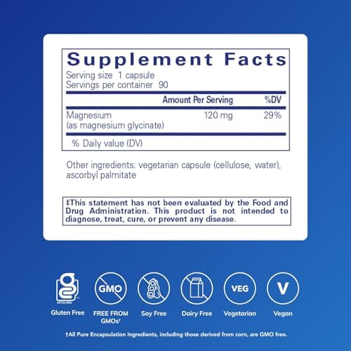Pure Encapsulations Magnesium (Glycinate) - Supplement to Support Stress Relief, Sleep, Heart Health, Nerves, Muscles, and Metabolism* - with Magnesium Glycinate - 360 Capsules | Supplement to Support Stress Relief, Sleep, Heart Health, Nerves, Muscles,…