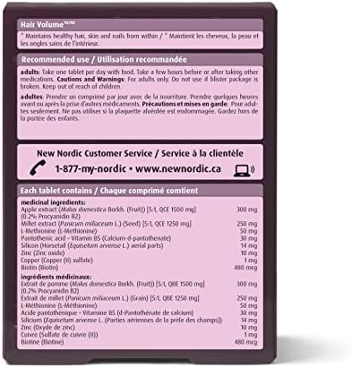 NEW NORDIC Hair Volume Daily Biotin Support Supplement | 90 Tablets | Daily hair supplement tablets made with biotin and Annurka apple extract for simple incorporation into your daily routine