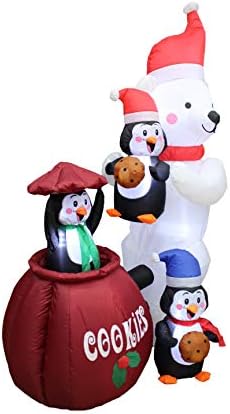 6 Foot Tall Animated Christmas Inflatable Polar Bear and Three Penguins