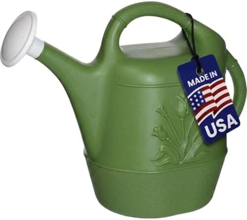 PMU 2 Gallon Watering Can - Garden Watering Can for Indoor & Outdoor Plants - Plastic Water Can with Detachable Sprinkler Head - Large Water Pot, Made in USA - Hunter Green Pkg/1