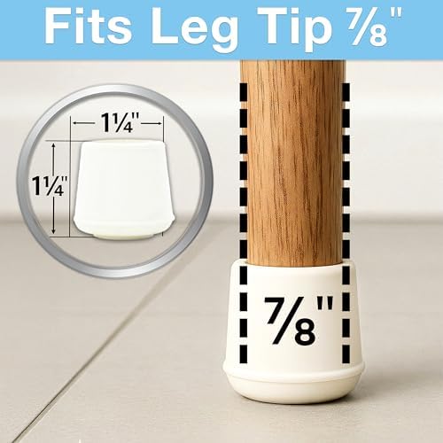 SoftTouch 7/8" Round Non-Marking Rubber Slip-On Chair Leg Tips, Nonslip Protective Furniture Leg Caps for Chairs, Stools, and Tables on Hard Surfaces