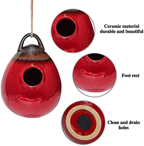 Kimdio Birdhouse Ceramic Hanging Birdhouses Bird Hut Hanging Outdoor Birdhouse for Wild Birds, Finch, Cardinal, and Bluebird - Blue