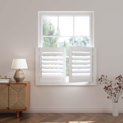 TWOPAGES Cafe Plantation Shutters for Interior Window, Custom Wood Blinds | Made to Oder, Wood Blinds, Adjustable Louvers, Cafe Half Window Design