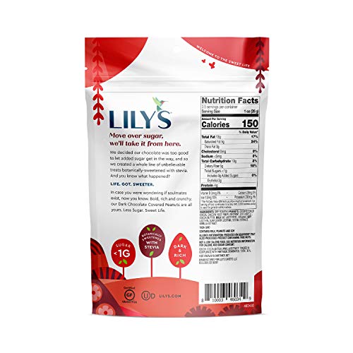 LILY'S Dark Chocolate Style No Sugar Added Covered Almonds Bag, 3.5 oz