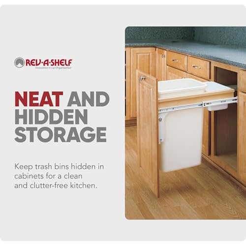 Rev-A-Shelf 35 Qt Top Mount Double Pullout Under Cabinet Kitchen Trash Cans for Base Cabinets, 150 Pound Rated Full-Extension Slides, Min Opening Width of 14.5", White, 4WCTM-18DM2-175