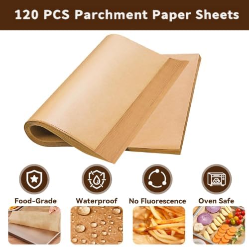 120PCS Air Fryer Liners Disposable for Emeril Lagasse 26QT Air Fryer | Unbleached Non-Stick Parchment Paper Sheets Accessories for Emeril Lagasse French Door 360 Air Fryer 26QT Toaster Oven