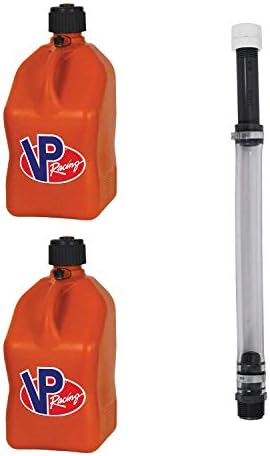 VP Racing 3572-CA, 5.5-Gallon Square Motorsport Jug Orange (2 Pack) w/ 14" Standard Hose (1 Pack) Close-Trimmed Cap and Neck for Tight Seal
