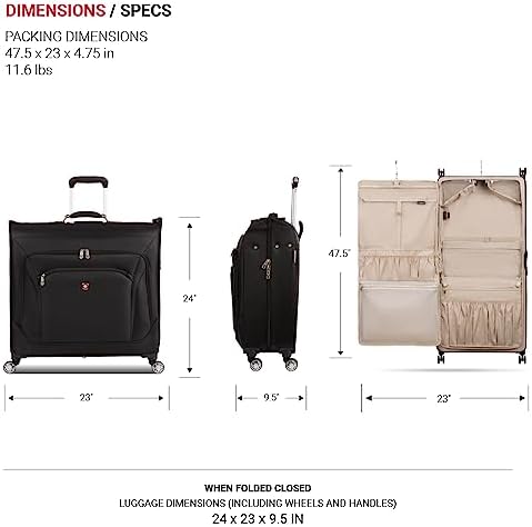SwissGear 7895 Premium Rolling Garment Bag, Bonus Hanging Feature, Men's and Women's, 24-Inch Luggage - Black