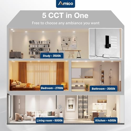 Amico 6 Pack 6 Inch LED Recessed Light with Junction Box, 5CCT, 1050LM, 12W