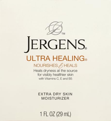 Jergens Ultra Healing Lotion, Hand and Body, Dry Skin Travel Size Moisturizer, for Absorption into Extra Dry Skin, Use After Washing Hands, 1 Ounce, with HYDRALUCENCE blend, Vitamins C, E, B5