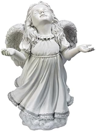 Design Toscano In Grace Girl Child Angel Memorial Indoor/Outdoor Garden Statue, 14 inches wide, 24 inches tall, Cast Stone Resin, Antique Stone Finish