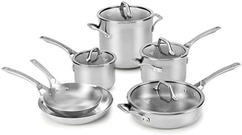 Calphalon 5-Ply Stainless Steel Cookware Set 10 Piece Includes Frying Pans, Pots and Pans Set, Induction, Oven Safe 500F, Silver