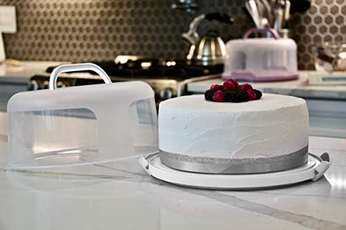 Top Shelf Elements Round Cake Carrier Two Sided Cake Holder Serves as Five Section Serving Tray, Portable Cake Stand Fits 10 inch Cake