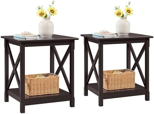 Yaheetech X-Side Frame End Table with 2-Tier Storage Shelf, Espresso