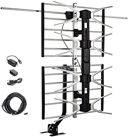 Digital HDTV Outdoor Amplified Antenna - 150 Miles Range - Mounting Pole & 40 feet RG6 Coaxial Cable Included - Optimized Performance in UHF & VHF