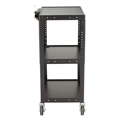 Norwood Commercial Furniture Adjustable Height Metal AV Cart with Electric Power Cord, Black