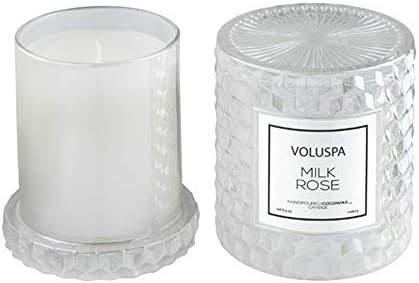 Voluspa Milk Rose, Cloche Textured Glass Candle, 8.5 Ounce, 55 Hour Burn Time, Coconut Wax for Clean Burning, Handcrafted in the USA