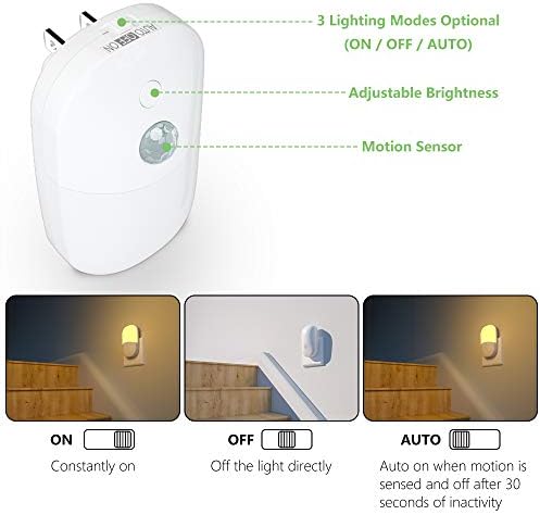 MAZ-TEK Plug in Motion Sensor Dimmable Night Light, Soft Warm White LED Nightlight with Dusk to Dawn Motion Sensor, Adjustable Brightness for Bedroom