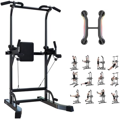 Power Tower Dip Station Pull Up Bar Exercise Tower Adjustable Pull Up Station Pull Up Tower Bar for Home Gym Multifunctional Strength Training