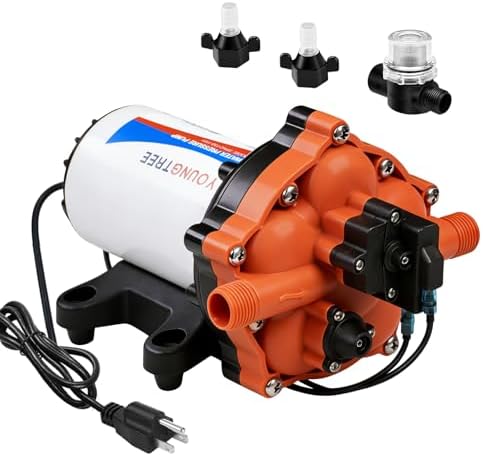 YOUNGTREE 55-Series 110V AC Fresh Water Diaphragm Pump 7GPM 70PSI 110volt 5-Chamber Water Pressure Washdown Pump On Demand with Pressure Switch for Irrigating, Home, Sprinkler, RV, Marine