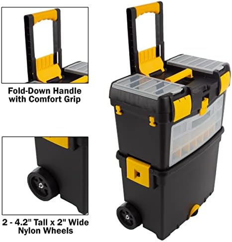 Rolling Tool Box with Wheels, Foldable Comfort Handle, and Removable Top – Toolbox Organizers and Storage by Stalwart