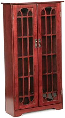 SEI Furniture - Window Pane Media Cabinet - Cherry - Transitional Design, Brown Glass and Wood - Ideal for Home Office, Living Room (MS1073)