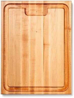 John Boos Aujus Series Rectangular Wooden Maple Cutting Board 20”x15” – 1.5” Thick, 12-lb Reversible Butcher Block with Sloped Juice Groove, Edge-Grain & Finger Grips – Made in the USA
