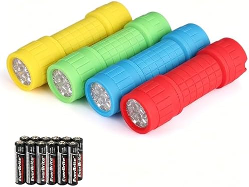 EverBrite 16-Pack Mini LED Flashlights with 48 AAA Batteries Included | 16-Pack small flashlights in 4 colors, including AAA batteries, ready-to-use for Home Emergency, Hiking, Bulk Holiday Gifts