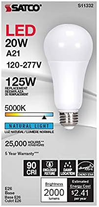 Satco S11332 LED A21 Lamp, 5000K, 220 deg. Beam Angle , White