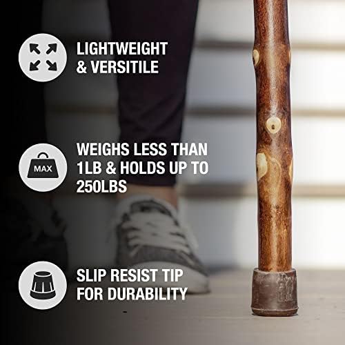 Brazos Rustic Wood Walking Stick, Maple, Traditional Style Handle, for Men & Women, Made in The USA, 55"