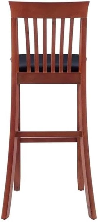 Riverbay Furniture 25" Mission Back Bar Stool, Rubberwood & Faux Leather, Dark Cherry/Black Finish, Counter Height Dining Seat with Padded Easy-Clean Upholstery, 37" H for Kitchen or Home Bar Use