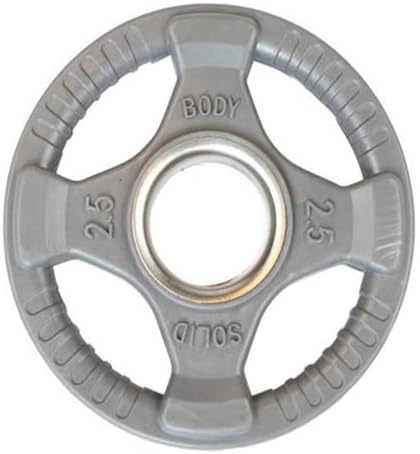 Body-Solid Quad Grip Design Rubber Plate - Olympic Weight Plates with Rubber Coating for Weight Lifting and Strength Training