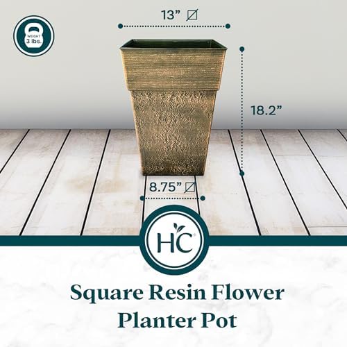 The HC Companies 18 Inch Avino Tall Square Planter - Decorative Indoor Outdoor Plant Pot for Front Porch, Deck, Patio and Home, Oxidized Black