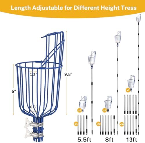 Oak Leaf Fruit Picker Pole with Basket, 13 FT Length Adjustable