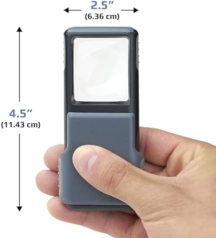 Carson MiniBrite LED Lighted Slide-Out Aspheric Magnifier with Protective Sleeve (PO-55), 5X, Gray