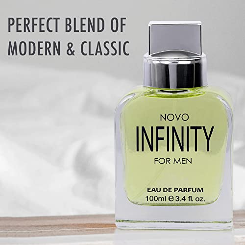 NovoGlow Novo Infinity for Men- 3.4 Fluid Ounce Eau De Parfum Spray for Men - Refreshing Citrusy & Floral Top Notes Smell Fresh All Day Long Lovely