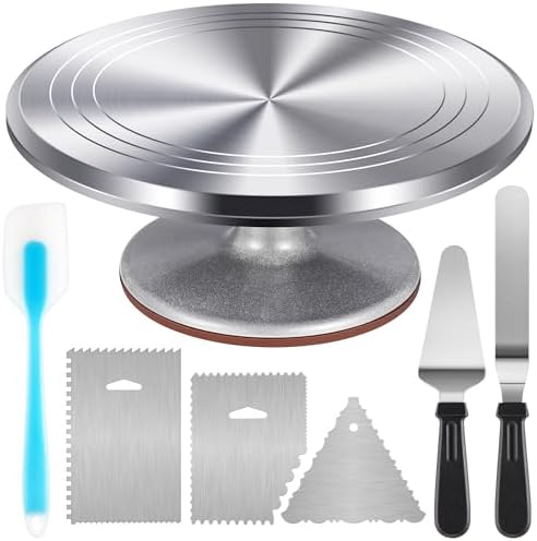 Kootek Aluminum Cake Stand Turntable Set for Decorating Baking Kit, 12" | Beginner-friendly, Baking Supplies Tools with Cake Stand Turntable for Decorating and Display, 2 Spatulas, 3 Icing Scrapers