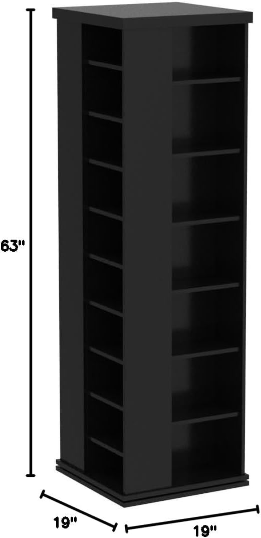 Venture Horizon 4-Sided Revolving Media Tower 1000 - Black: Laminated Wood Composites (MDF), Black-Color, 18.75" L x 18.75" W x 63" H