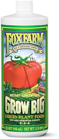 FoxFarm Grow Big Liquid Plant Food - 6-4-4 House Plant Fertilizer for Lush Vegetative Growth, Fast Nutrient Uptake for Roses, Tomatoes & Veggies - Quart Size Concentrate