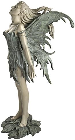 Design Toscano Facing the Wind Fairy Woman Outdoor Garden Statue, 12 inches wide, 27 inches tall, Cast Stone Resin, Two Tone Stone Finish