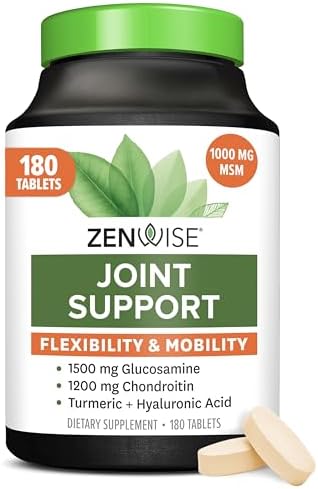 Zenwise Health Joint Support Supplement with Glucosamine Chondroitin MSM, Curcumin & Sulfate - Joint Health for Women & Men - Mobility & Flexibility Support for Knee, Cartilage & Bone - 180 Count | Tablets, 1500mg Glucosamine, 1200mg Chondroitin, 1000mg…