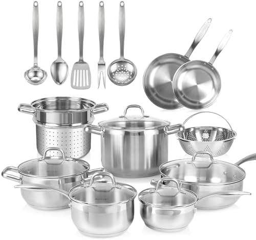 Duxtop Stainless Steel Pots and Pans Set, 19PC Induction Cookware Set